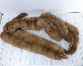 Boa de piel de visón vintage de 3 piezas, abrigo marrón de cuello de lujo