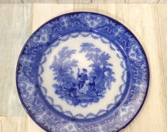 Vintage Wattau Doulton Flow Blue Ceramic Dinner Plate Made In England Blue White China Replacement China Burslem
