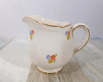 Jarra pequeña de cerámica vintage de alúmina Annie Sofie Royal Copenhagen con ribete dorado floral