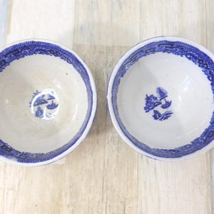 Vintage Flow Blue Willow Schalen 2er Set Made In Burslem England Obstschale Müsli Dessert Suppe Blau Weiß China Ersatzporzellan