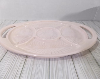 Bandeja vintage de cristal con diseño de concha Jeanette rosa dividida, decoración de primavera, mesa de Pascua, cristal coleccionable