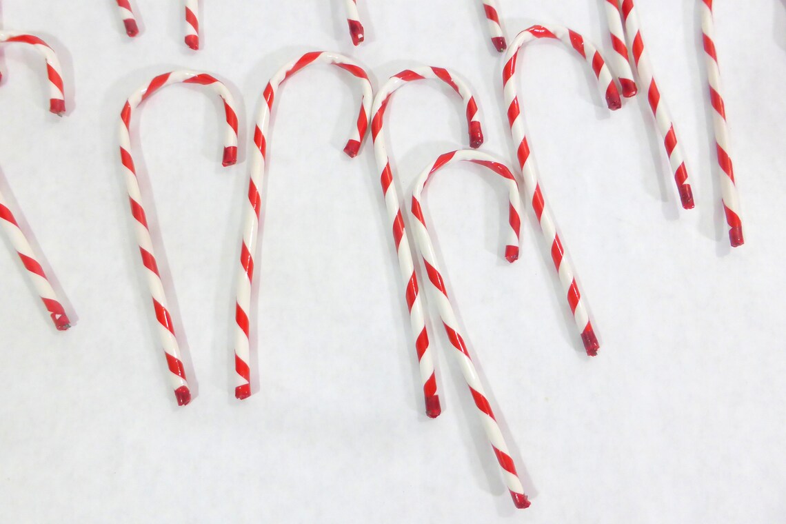 Vintage Faux Candy Canes 4 Inches Tall Red Cellophane Wrapped Etsy