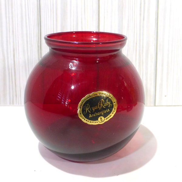 Vintage Royal Ruby Anchorglass Round Red Glass Vase Anchor Hocking Glass Corp Lancaster Ohio USA Colored Glass Vase Holiday Tablescapes