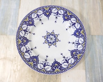 Sarreguemines Francia Plato de cena de loza de Cluny Plato de colección de porcelana azul blanco amarillo Decoración de mesa Porcelana francesa Hecho en Francia