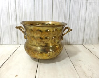 Vintage Hammered Brass Planter Jardiniere Cache Pot With Handles Made In India Traditional Maxamista Home Decor