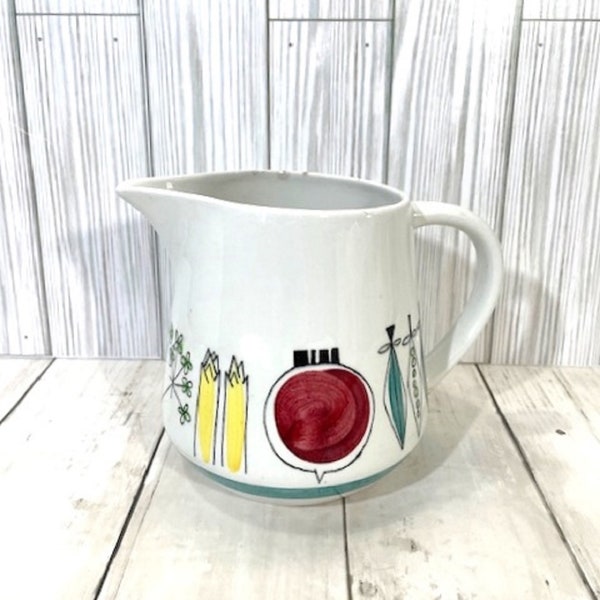 Vintage Picknick Rorstrand Made in Sweden Handpainted Ceramic Pitcher 128 Modern Vegetable Motif Tableware Juice Water Ice Tea Beverages