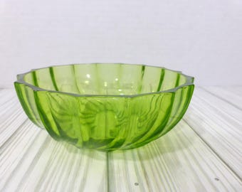 Ciotola da frutta o budino Vintage Federal Glass Rhythm Green Limelight Swirl, ricambio per apparecchiatura della tavola verde.