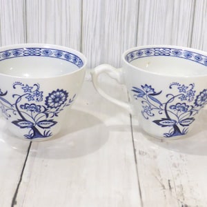 Vintage J & G Meakin Ironstone Blue Nordic Onion Pattern Tea Coffee Cups Set of 2 Made In England Replacement China
