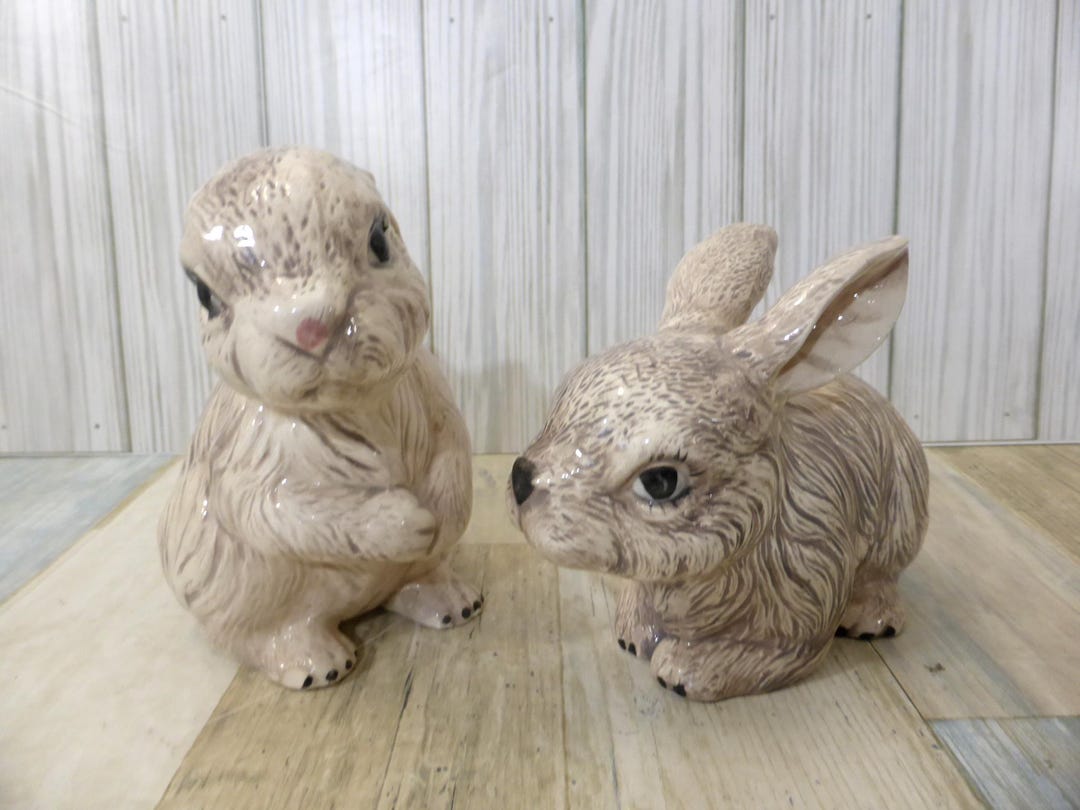 Vintage Art Pottery Bunnies: 1985 Glazed Ceramic Rabbit Set - Etsy