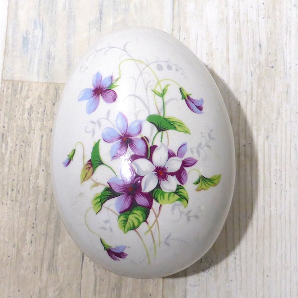 Vintage Burleigh Ware Burgess and Leigh English IronstoneFloral Violets Ceramic Easter Egg Trinket Jewelry Box