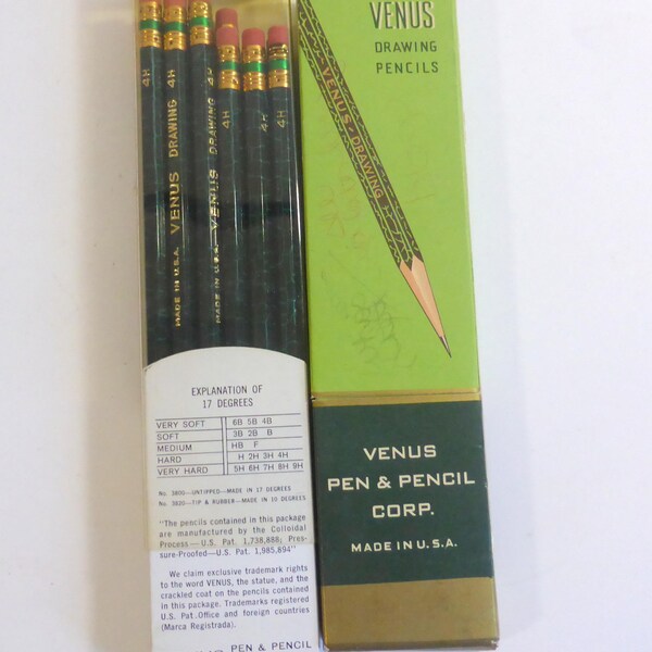 Vintage Venus Drawing Pencils 2 Boxes 4H and 2H  Wallace Pencil Co. USA No. 2 2/4 Vintage Graphile Artist Pencils in Original Boxes