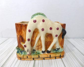 Maceta o jarrón de jirafa de cerámica vintage para habitación de bebé o niño, decoración de zoológico, estilo retro kitsch.