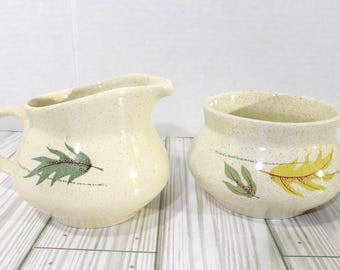 Jarra de crema y azucarero de cerámica Franciscanware vintage con diseño de hojas de otoño (pieza de repuesto)