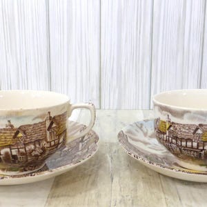 Johnson Brothers Olde English Countryside Set of 2 Vintage Tea Cups and Saucers Made In England Ironstone Replacement China Table Setting