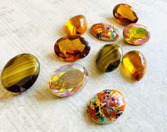 Five Pairs 18x13mm Vintage Glass Cabs and Jewels Pure Golden Sunshine