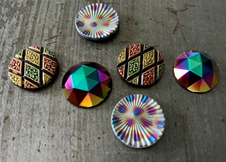 Three Pair Vintage Glass Cabochons 18mm Round Pageantry Assortment