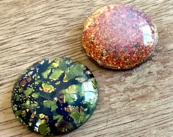 Pair Vintage Glass Opal Cabochons Preciosa Darlings 25mm Round