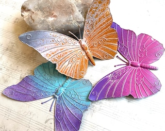 Vintage Painted Steel Butterfly Trio Large and Lovely Flutterbys