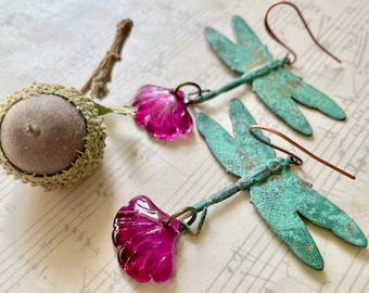 Flights of Fancy Earrings Dragonflies and Dreams Verdigris