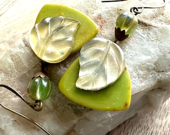 Moss and Meadows Earrings Bakelite and Vintage Lucite Leaves