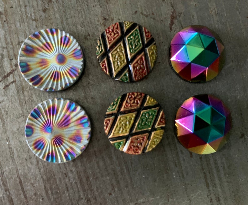 Three Pair Vintage Glass Cabochons 18mm Round Pageantry Assortment