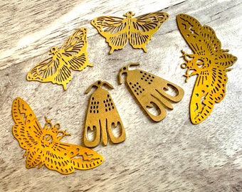 Three Pairs Raw Brass Insect Findings for Earrings 3 Butterflies Moths Cicadas