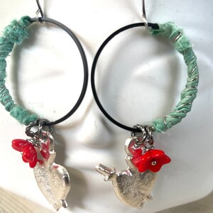 Taos Romance Earrings Milagro Hearts Sari Silk Blue Skies True Love image 2