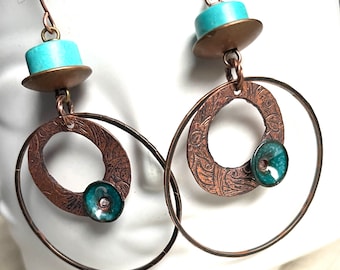 Tooled Copper Hoop Earrings Turquoise Trail Santa Fe Chic