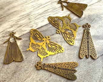 Three Pairs Raw Brass Insect Findings for Earrings 4 Butterflies Moths