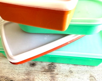 Set of FOUR Vintage Tupperware Sandwich Velveeta Deli Meat Cheese Lunch Refrigerator Jade Orange Rust