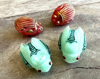 Two Pairs Adorable Czech Glass Insect Button Cicadas Beetles Earrings Await!