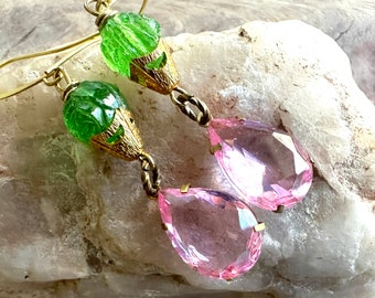 Rose Fairy Earrings Pink Petals Vintage Glass