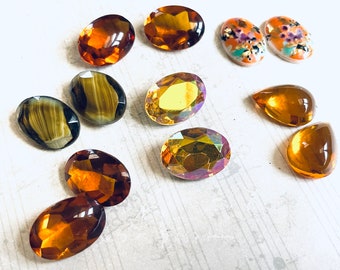 SIX Pairs of Pure Evening Sunlight 18x13mm Cabochons Glass Glamour