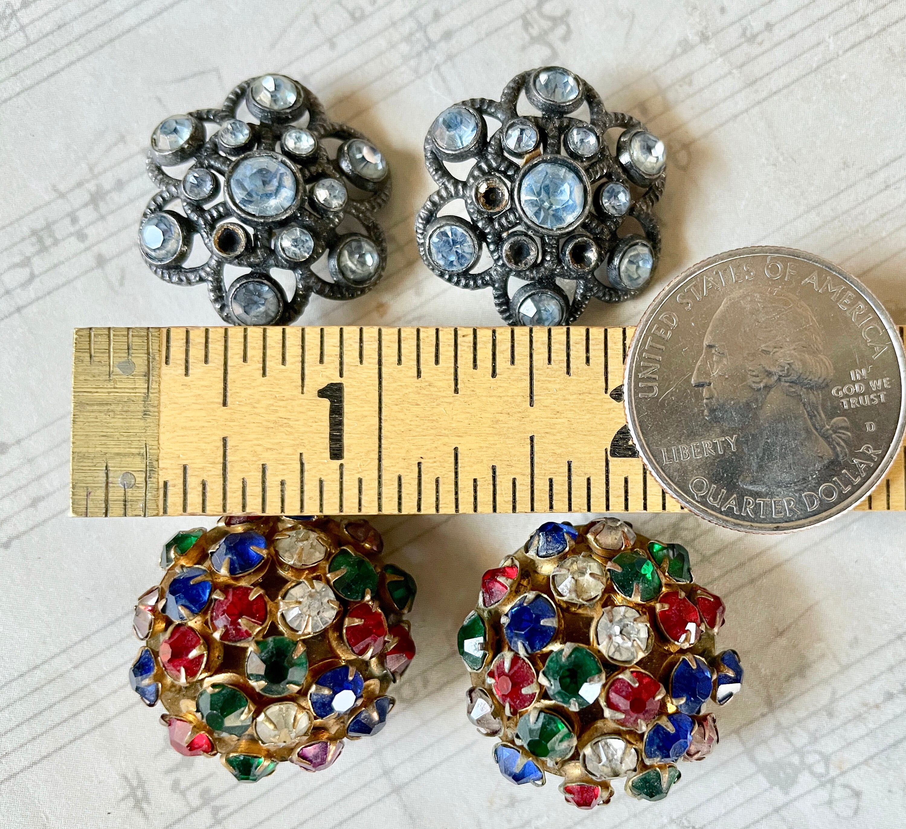 Two Pairs of Large Vintage Rhinestone Buttons - Vintage Renude