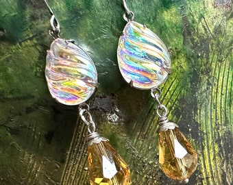 Opalescent Oracle Earrings Vintage Glass Glamour