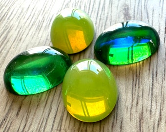 Vintage Glass Cabochons Set of Four Luminous Green Opals and Dragon's Breath Emerald