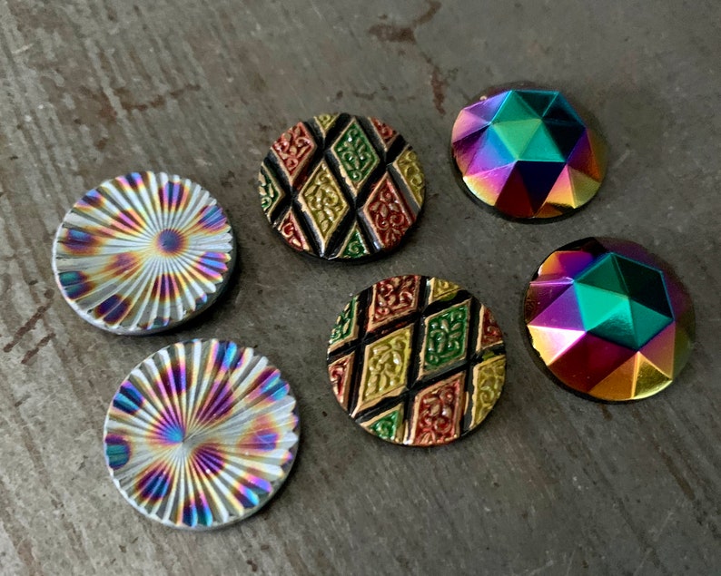 Three Pair Vintage Glass Cabochons 18mm Round Pageantry Assortment