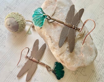 Flights of Fancy Earrings Dragonflies and Dreams Verdigris