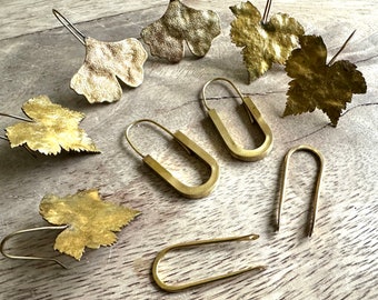 Five Pairs Raw Brass Findings for Earring Ideas Leaves Arches Hoops