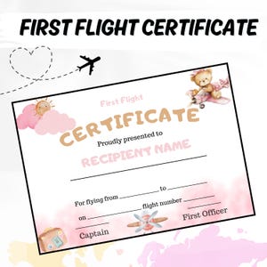 Erstflugzertifikat für Kinder, bearbeitbares Reiseandenken, Kleinkindpreis, sofortiger Download, anpassbarer Kinderpreis, Zertifikat für Mädchen