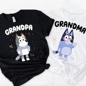 Blue Grandma Grandpa Shirt Blue Shirt Family Matching Party Shirt Blue Grandpa Shirt Birthday Party Team Shirts Grandparents Cartoon Tee