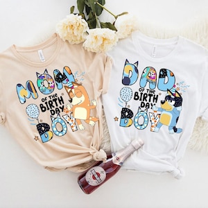 Blue Birthday Boy Shirt Family Matching Shirts Custom Blue Dog Birthday Boy Party Shirt Mom Dad of the Birthday Boy Shirt Cartoon Tee