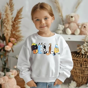 Blue Custom Name Shirt Personalized Blue characters Letter Tee Custom Name Doddle Letter Shirt Blue Dog Tee Cute Cartoon Shirt Toddler Tee