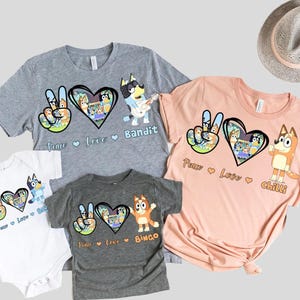 Blue Peace Love Shirt Family Peace Shirt Matching Dog Friends Shirt Peace Love + Shirt Cartoon Shirts Trendy Matching shirts Bestie