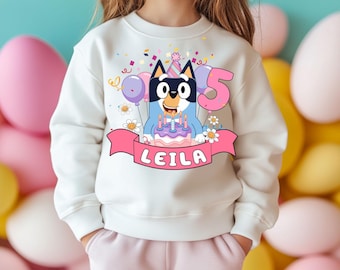 Blue Custom Girl Birthday Girl Shirt Blue Dog Birthday Shirt Personalized Birthday Girl Shirt Kid Blue Custom Tee Toddler Custom Party Tee