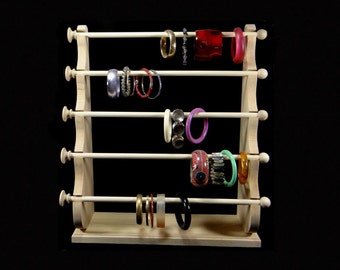 Made in USA 5 Wand Standing Bracelet Holder  Storage Display Organizer Oak