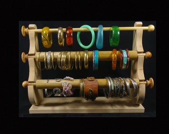 Made in USA  3 Wand Standing  Holder for cuffs and bracelet Organizer Storage Display Oak
