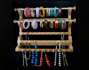 Made in USA  Hanging Bracelet and Necklace Holder Storage Organizer Display Oak