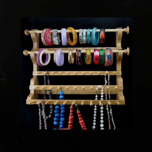 Made in USA  Hanging Bracelet and Necklace Holder Storage Organizer Display Oak