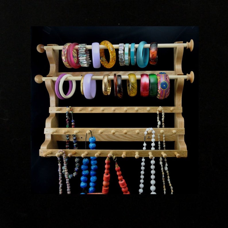 Made in USA Hanging Bracelet and Necklace Holder Storage Organizer Display Oak image 1